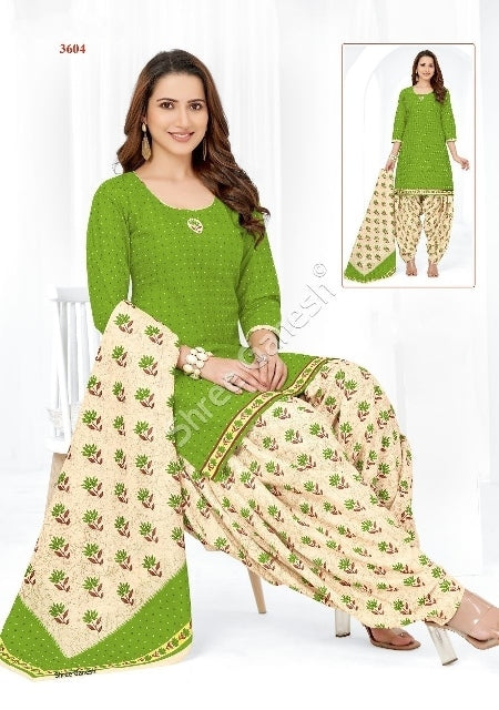 Green & Creamish Classic Cotton Ready to Wear Suit