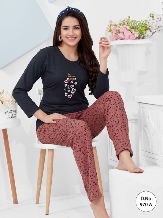 Hosiery Cotton Full Sleeves Nightsuit-970A