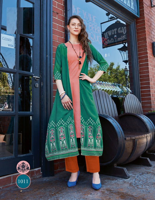 Pink Rayon Kurti with Separate Printed Shrug