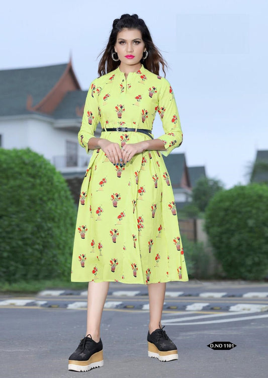 Pista Green Heavy Rayon Printed Kurti