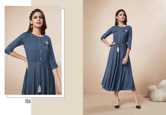 Blue Two tone Heavy Rayon Embroidery work Kurti