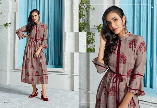 Grey Two Tone Heavy Rayon Printed Kurti