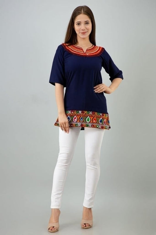 Blue Embroidered Cotton Top