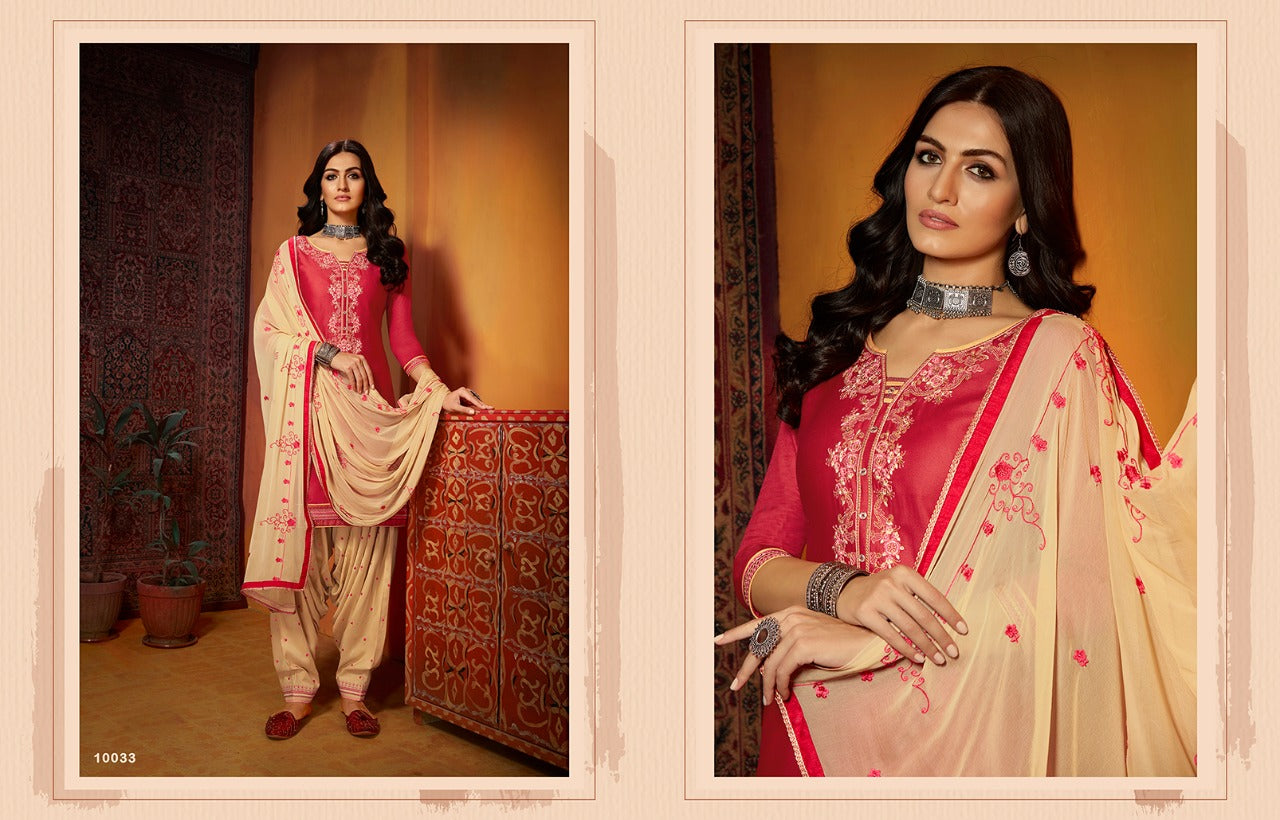 Pink & Cream Embroidery work Punjabi Suit