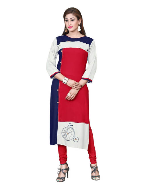 black red off white and multicolor rayon embroidery work kurti