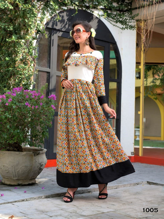 Orange, White &amp; Black Designer Cotton Kurti