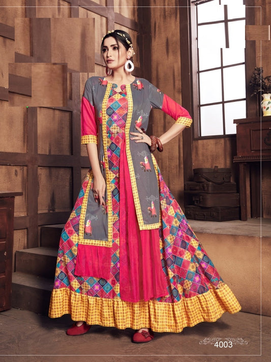 Pink and Multicolor Muslin Digital printed Designer Stylish Ethnic wear floor length long gown