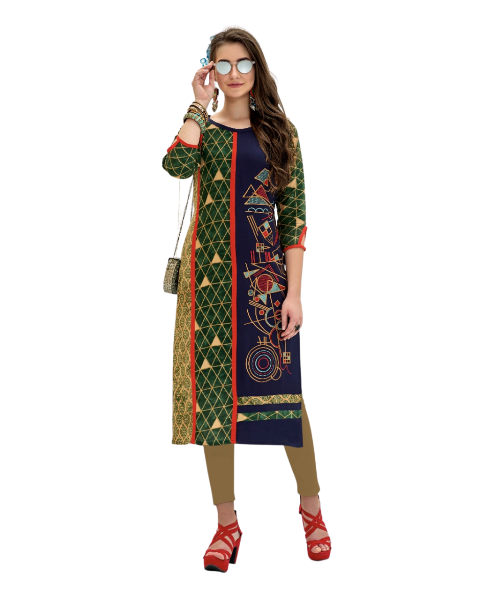 green navy blue and multicolor heavy rayon embroidery work kurti