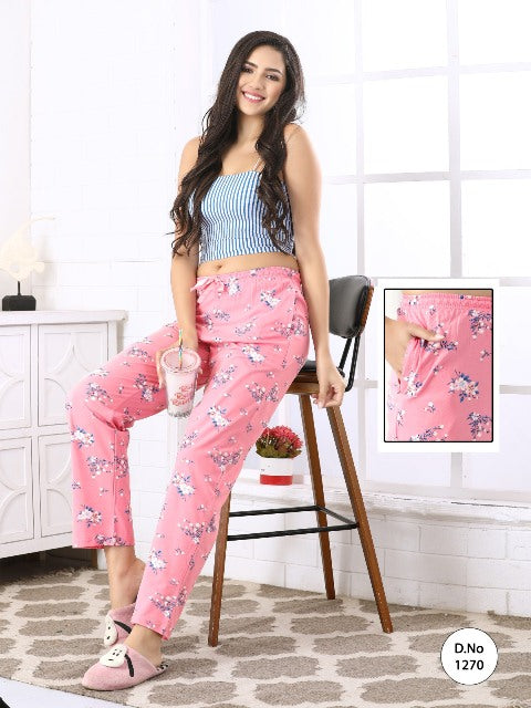 Baby Pink Printed Hosiery Pyjama