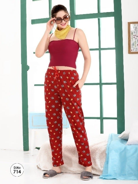 Red Printed Hosiery Pyjama