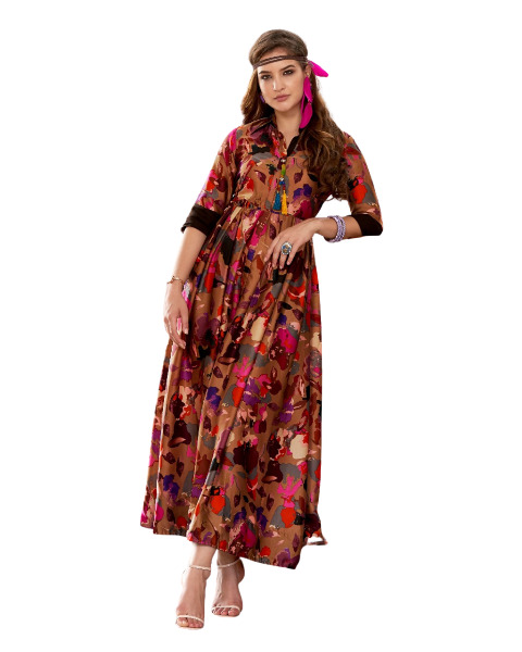 multicolour muslin printed gown