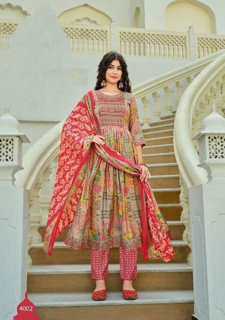 Pink & Yellow Floral Print Naira Cut Suit