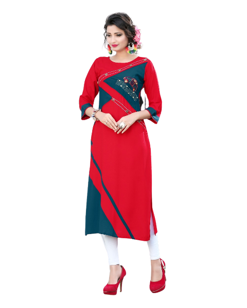 Red and Blue 14kg Rayon Kurti