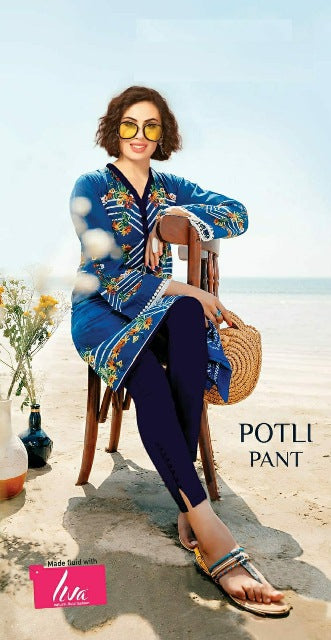 Stylish Ladies Cotton Potli Pants - Navy Blue