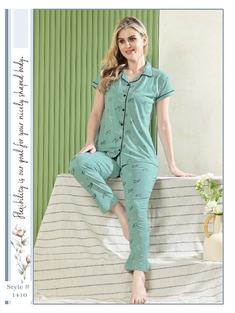 Button Down Shirt & Pyjama Set In Light Blue