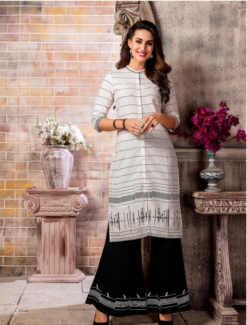White Straight Kurti with Black Palazzo
