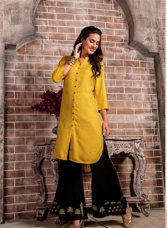 Yellow Straight Kurti with Black Palazzo