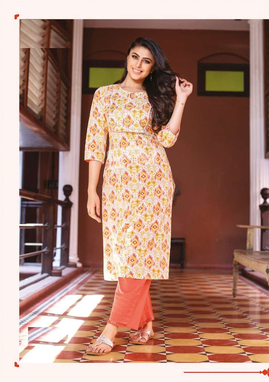 Multicolor Gota Patti Work Printed Cotton Kurti with Matching Pant