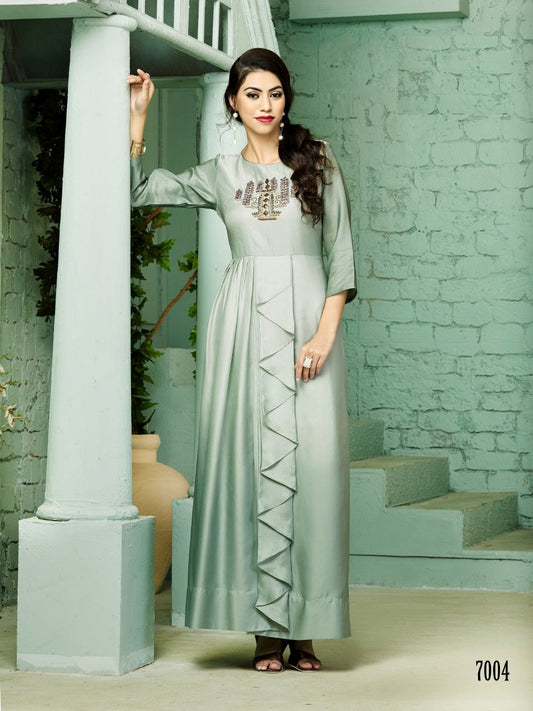 Pista Handwork Silk Anarkali Kurti