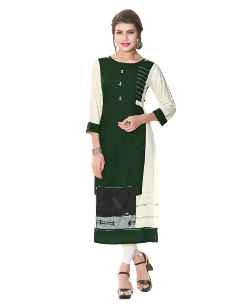 Black and White Patch Work Straight Fit Rayon Kurti