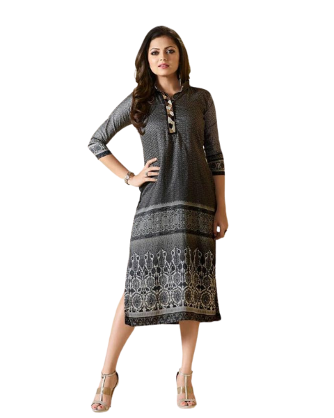 black and grey embroidery work straight fit rayon kurti with cotton linning